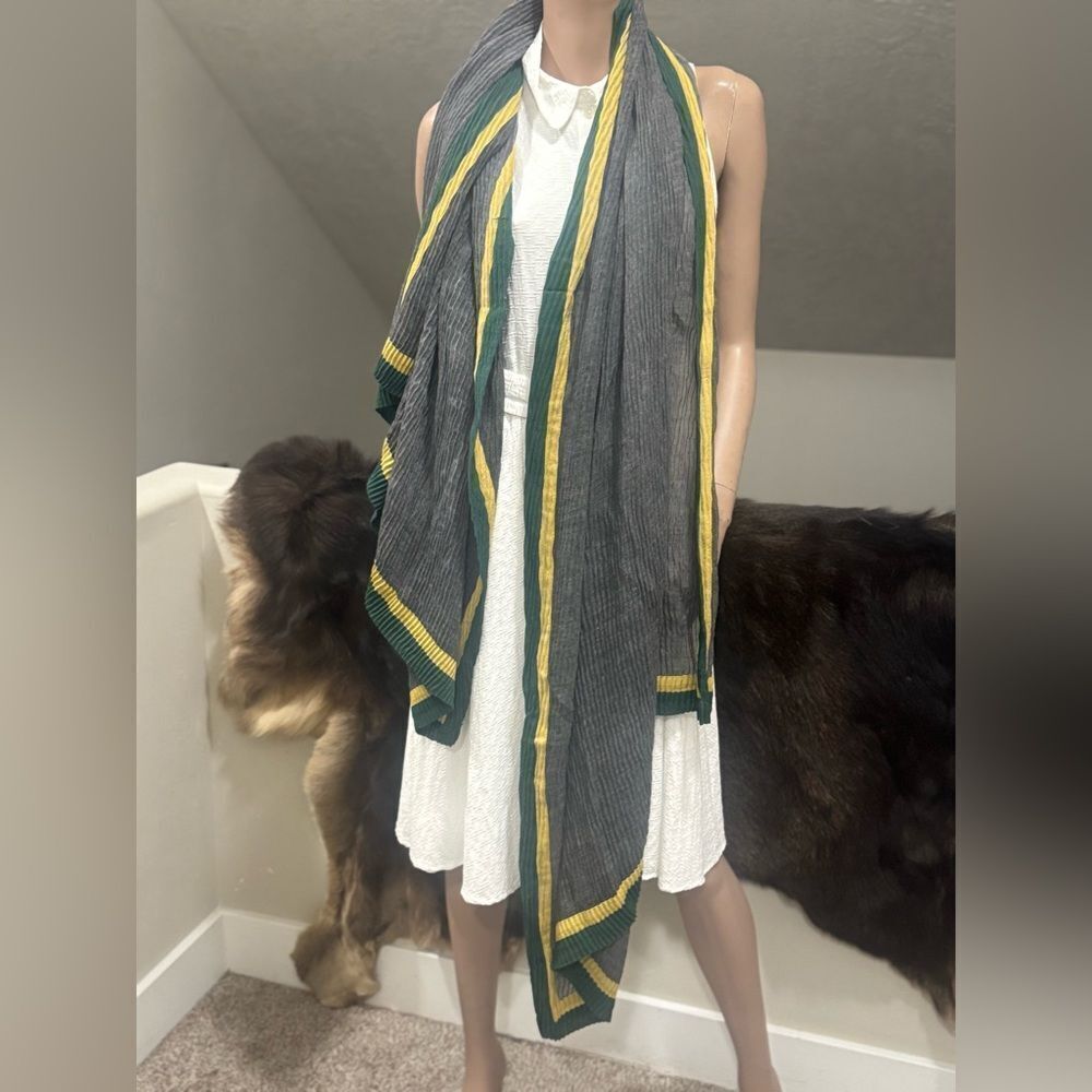 Oversized Handmade Boho Style Colorblock Shawl/Wrap With Pleated Textured